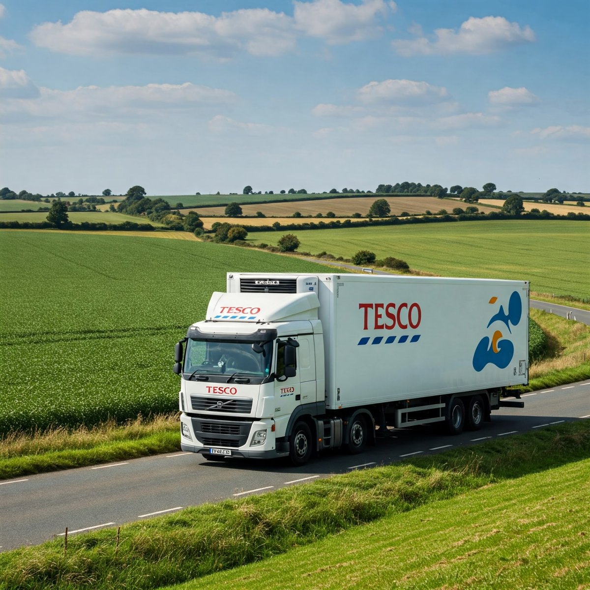 Tesco Truck Driving In The Countryside